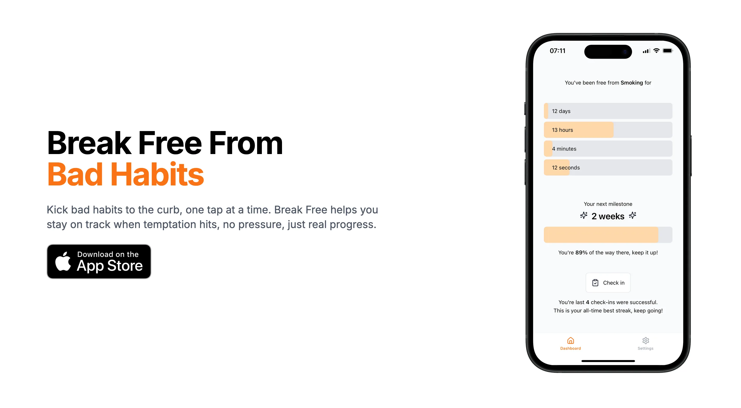 Screenshot of Break Free, an app that helps people quit their bad habits